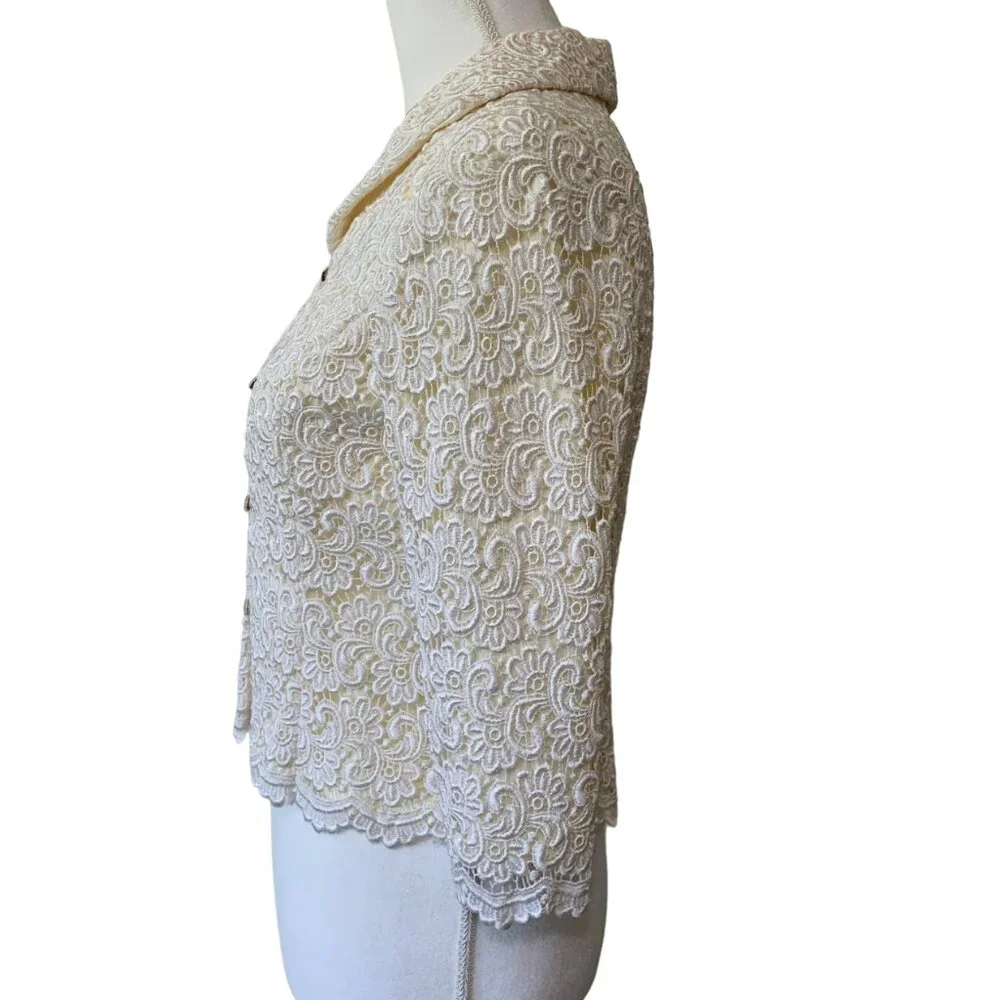 Talbots Lace Jacket Collar ¾ Sleeves Lined Ivory Dressy Vintage Size 2 Petite 2P - Picture 4 of 9